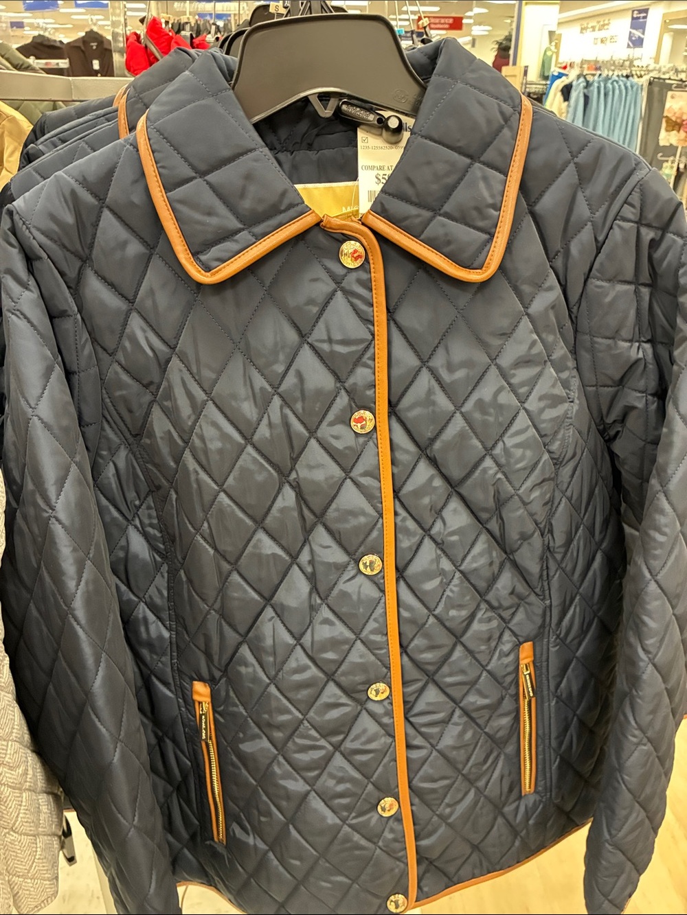 MICHAEL KORS Quilted Navy Jacket with Tan Trim - Women